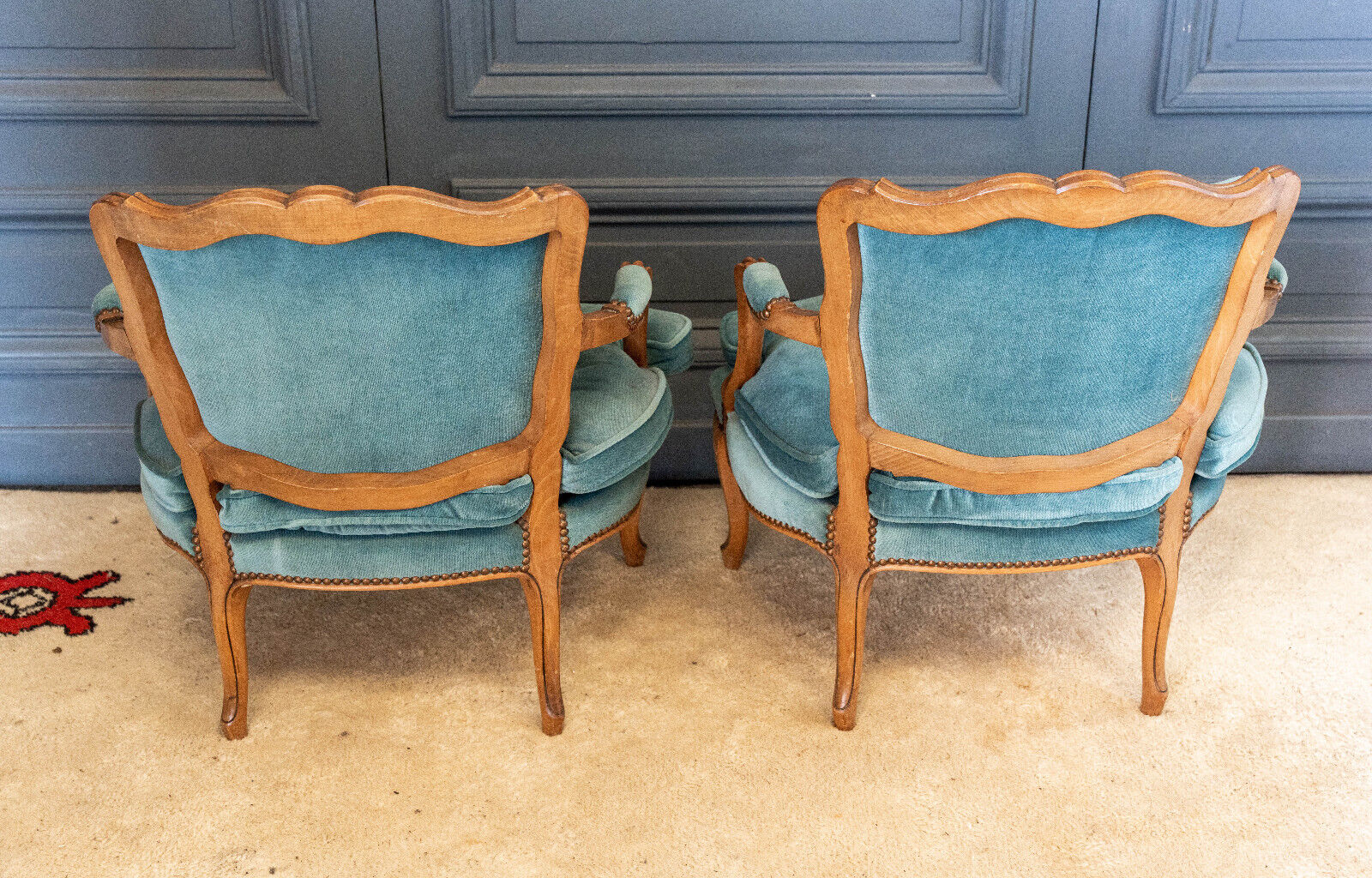 Pair of Louis XV style convertible armchairs Light wood 1900