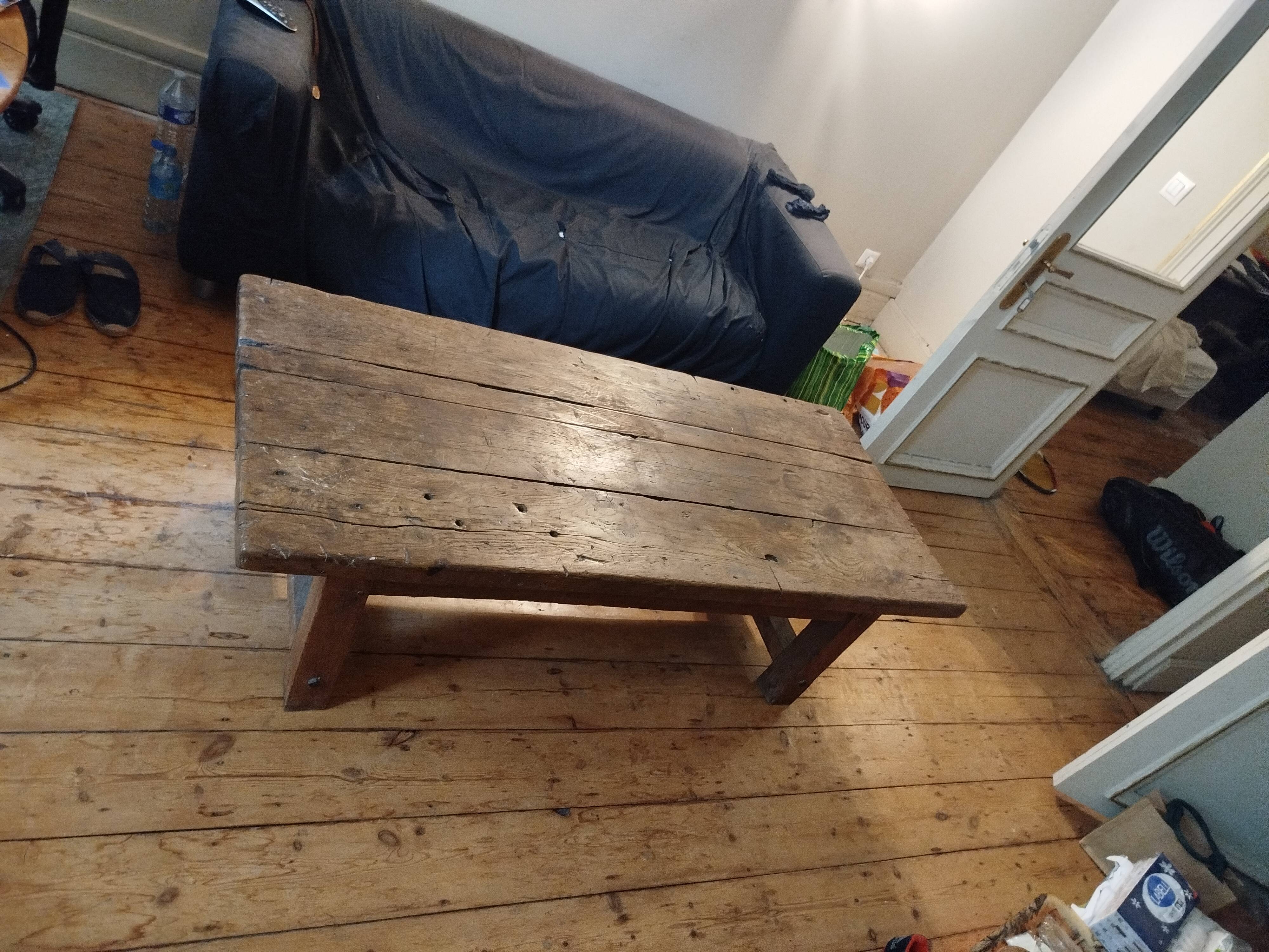 rustic coffee table, workshop style