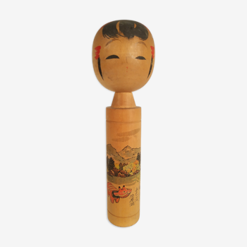 Poupée Kokeshi bois décor de porcelet circa 1960-70