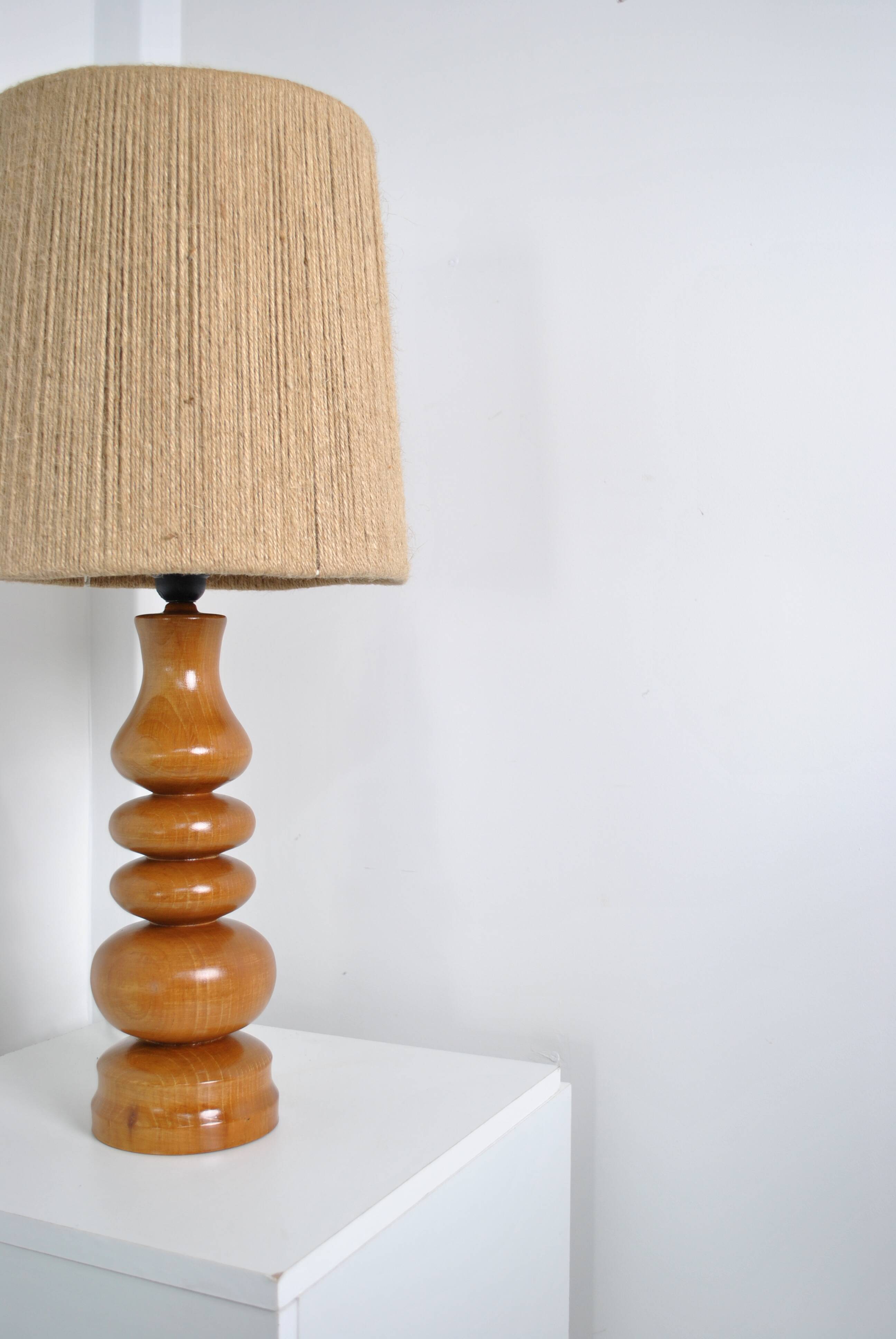 Wooden lamp with rope shade 1970