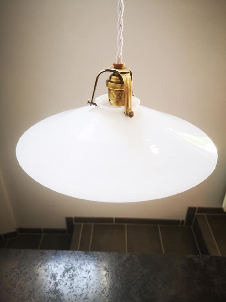 Old suspension lampshade opaline white Art Deco 1930 Ø 26 cm
