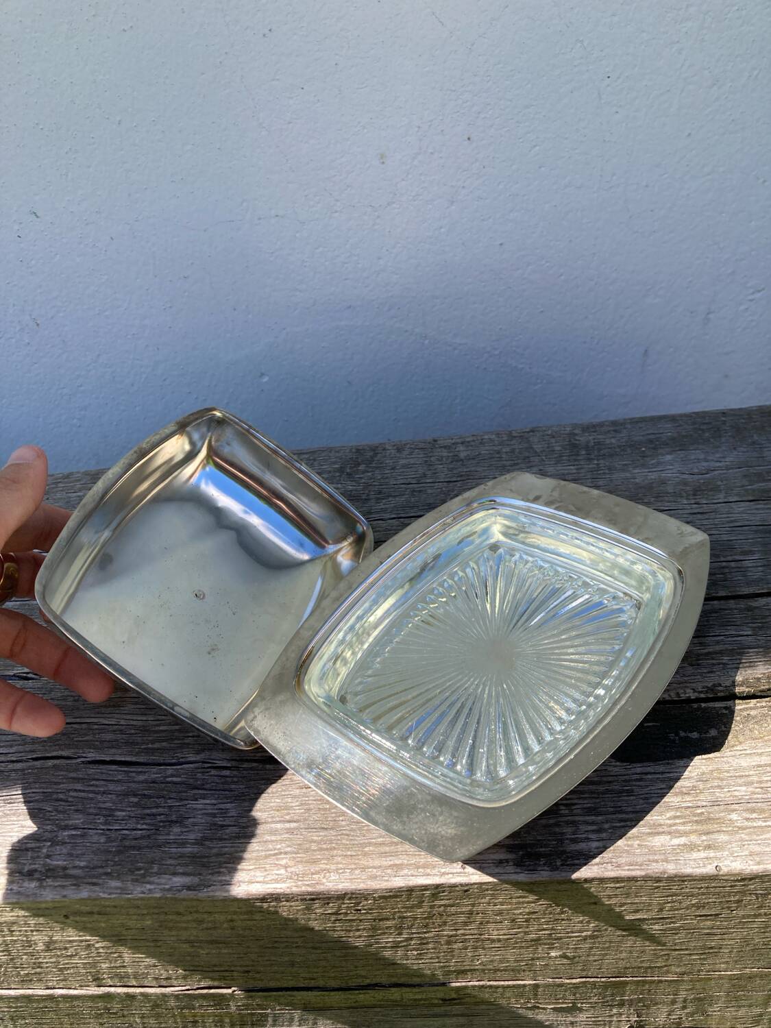 Acorn silver metal butter dish