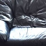 Gerard Guermonprez black leather sofa, cocooning sofa