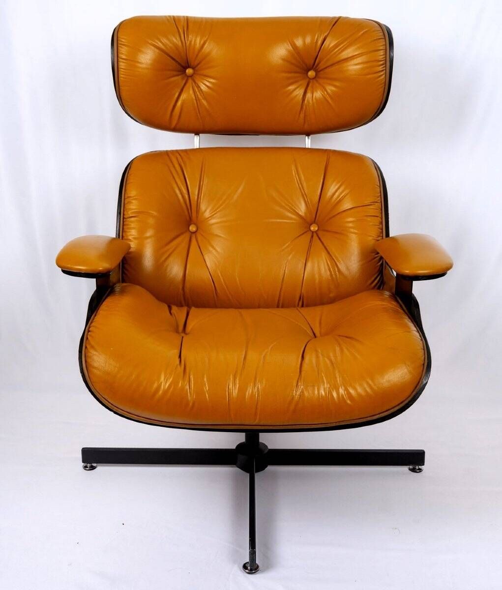 Lounge chair & son ottoman - leather & alu, xxth century