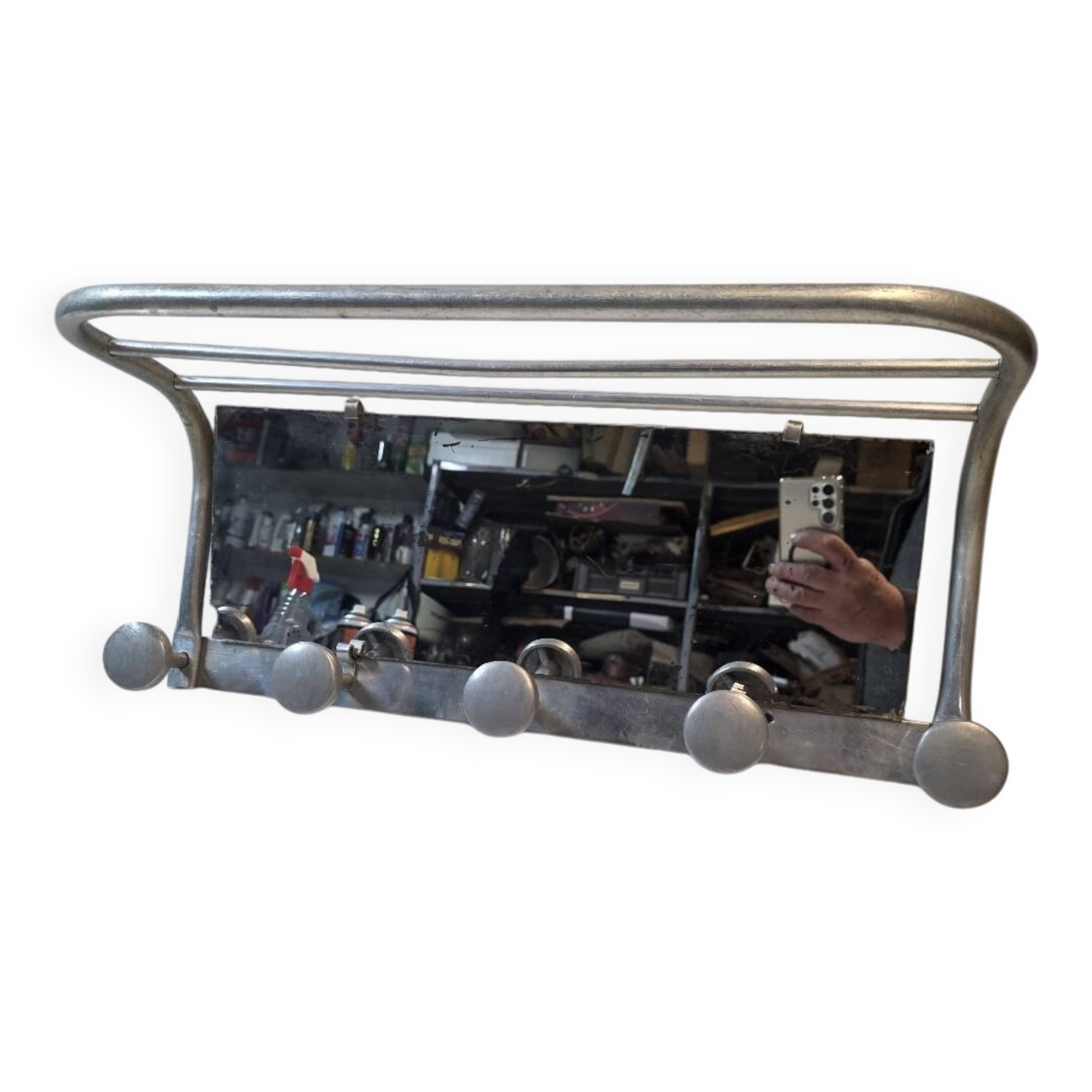 Antique aluminum coat rack with 5 hooks