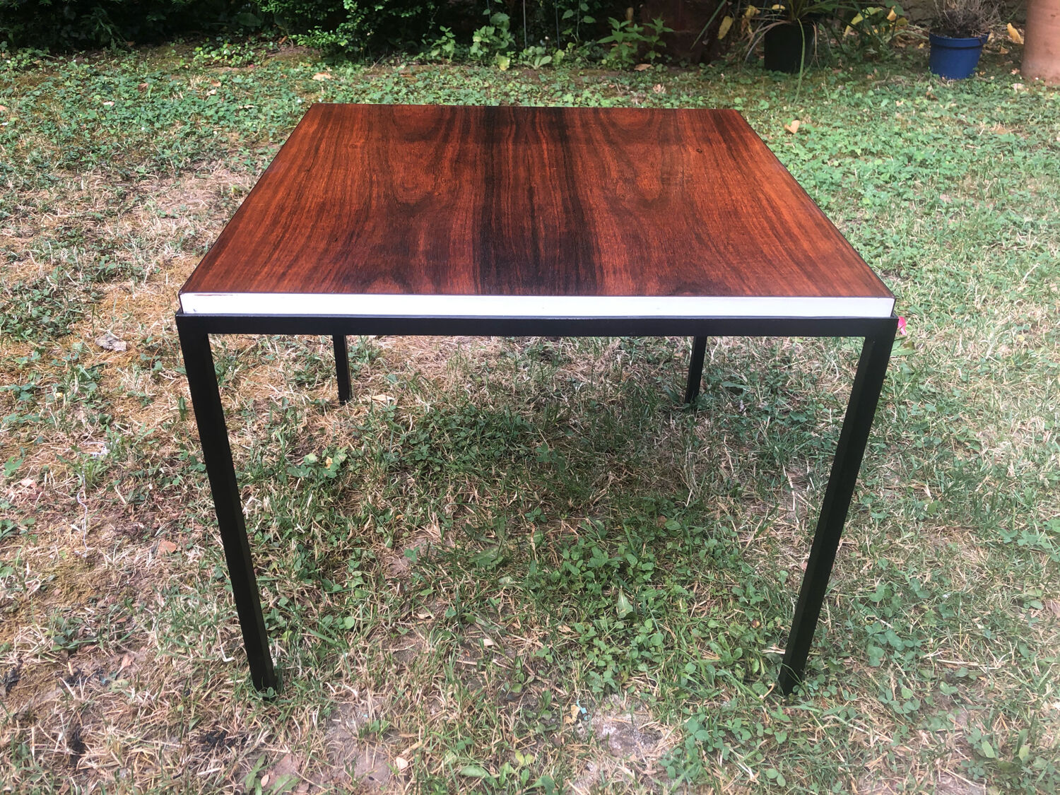 Square black metal coffee table and rosewood top circa 1960