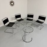 Lot of 4 tubular chairs designed by Mart Stam in vintage black leather from the 1980s.
