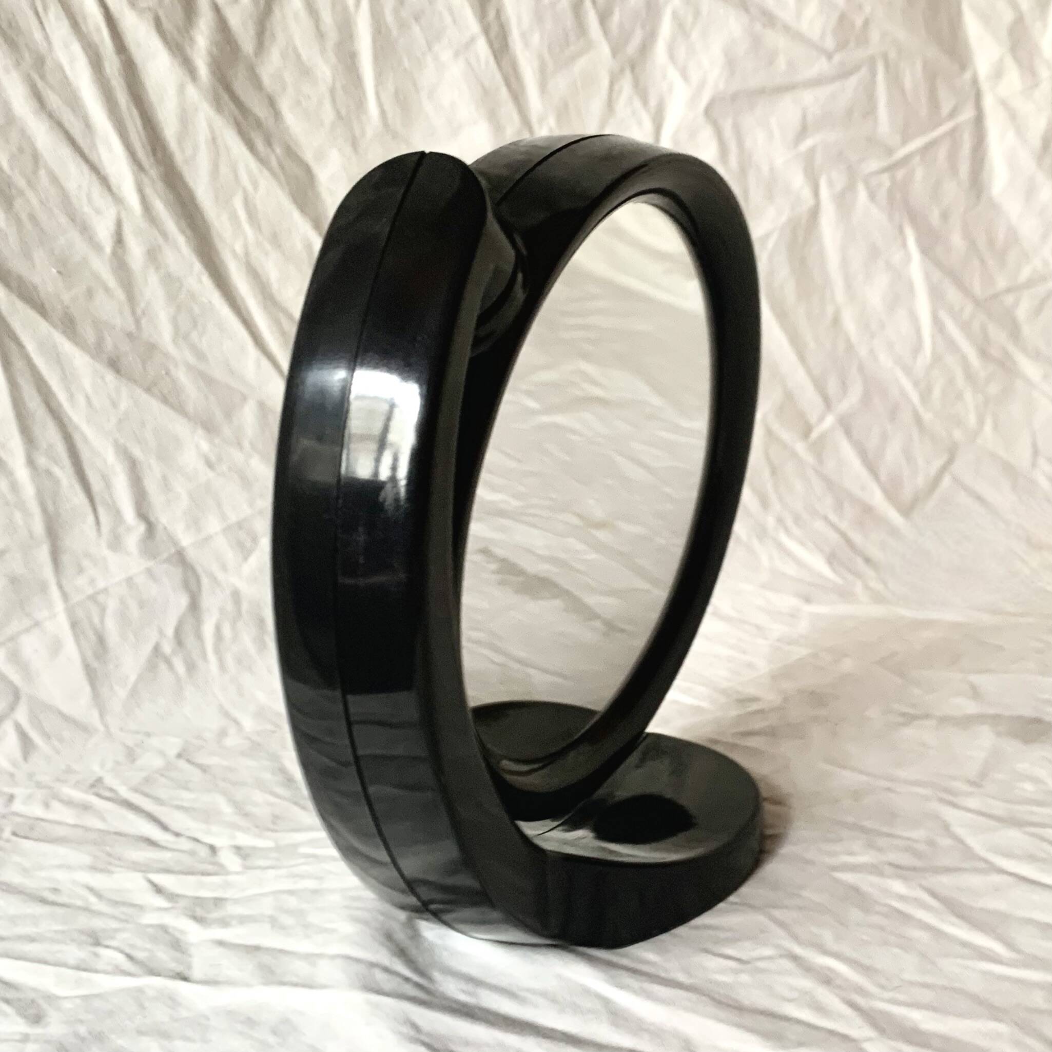 Small vintage black plastic swivel makeup mirror - Space Age Design - 1970s