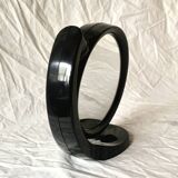 Small vintage black plastic swivel makeup mirror - Space Age Design - 1970s