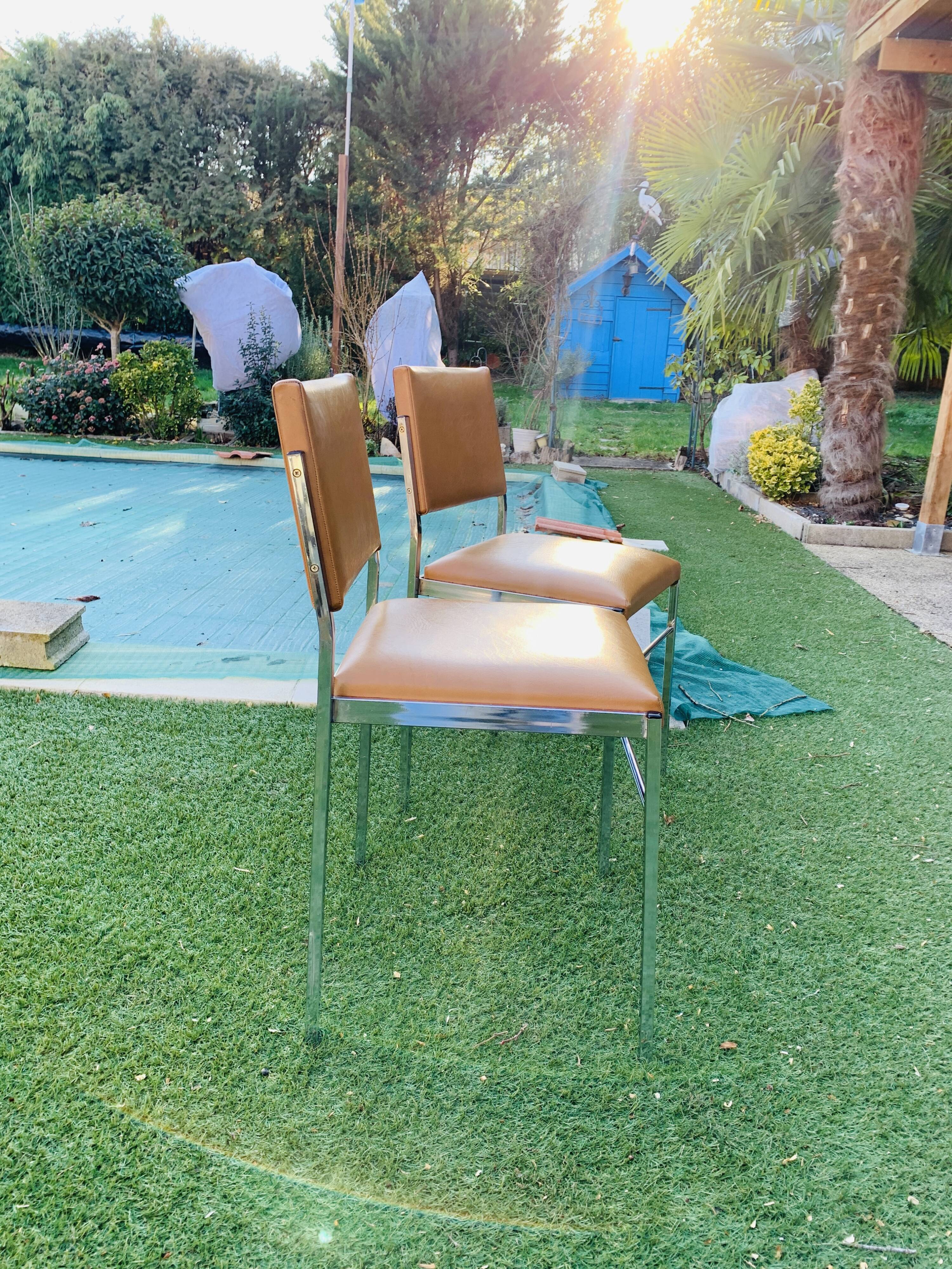 Paire de chaises années 70 cuir & vinyle