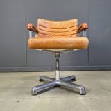 Italian modern steel & leather office chairs by Ettore Sottsass, Poltronova 1970