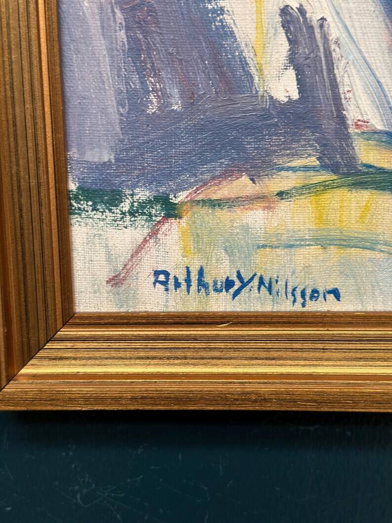 Original Swedish Oil on Canvas – “Coastal Landscape” by Arthur Y. Nilsson – Signed – Vintage & Framed