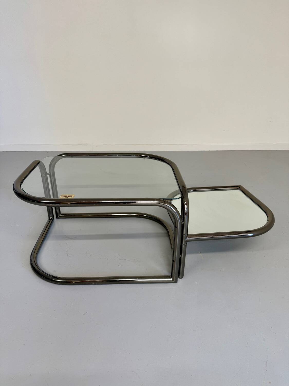Vintage tubular coffee table with glass top, Italian design Morex, 70s