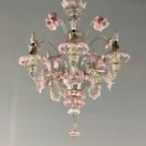 Small venetian chandelier in colorless and pink murano glass 5 arms of light circa 1920