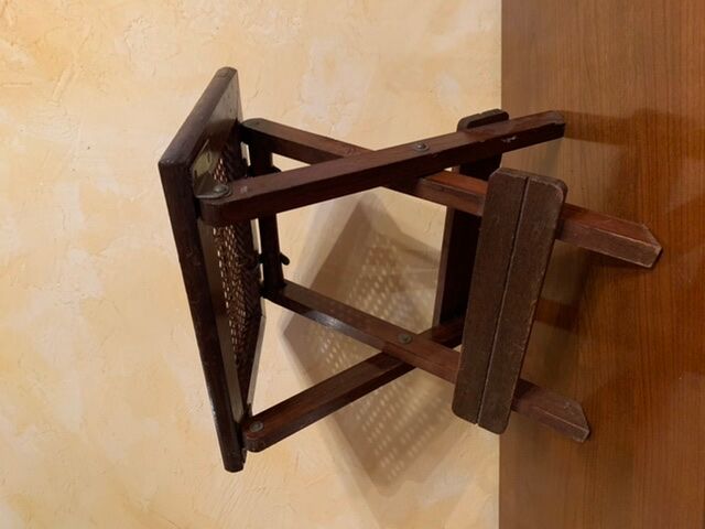 Wooden and rattan tabouret