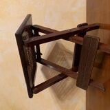 Wooden and rattan tabouret