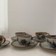 6 ceramic cups Ken Edwards, Tonala, Mexico, with sub cups and sugar
