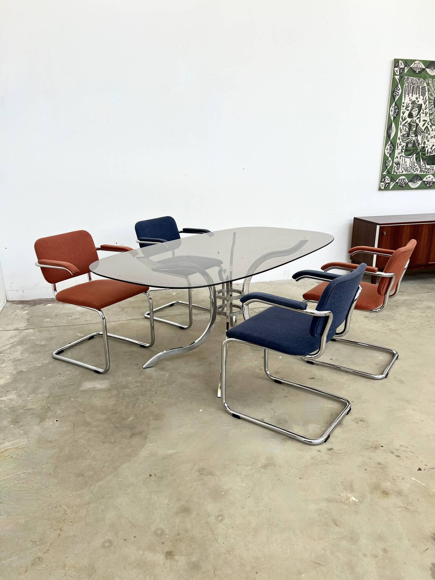Pair of Marcel Breuer B64 Knoll armchairs in coral fabric