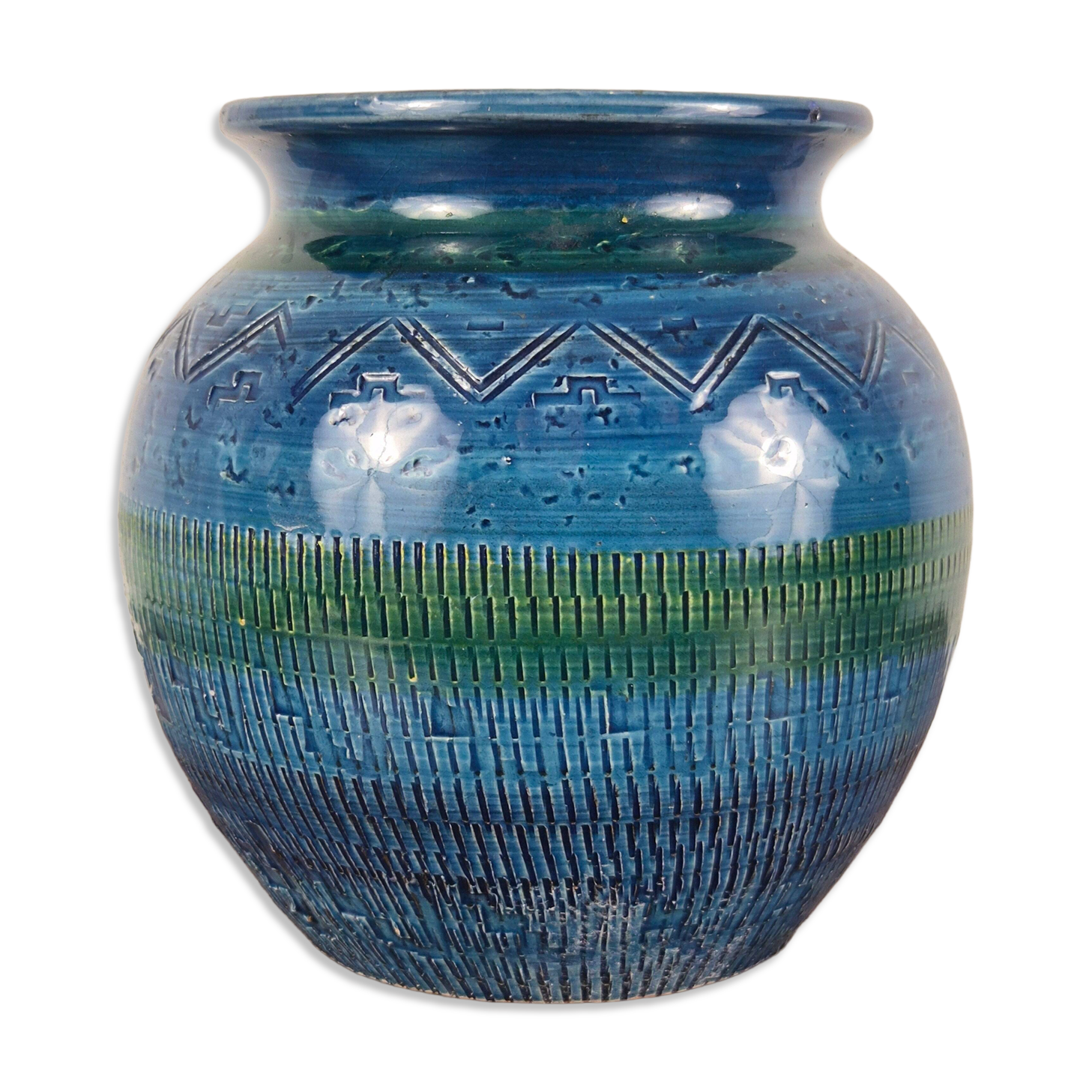 Glazed terracotta vase Rimini Blue by Aldo Londi for Bitossi, Italy, 1960.