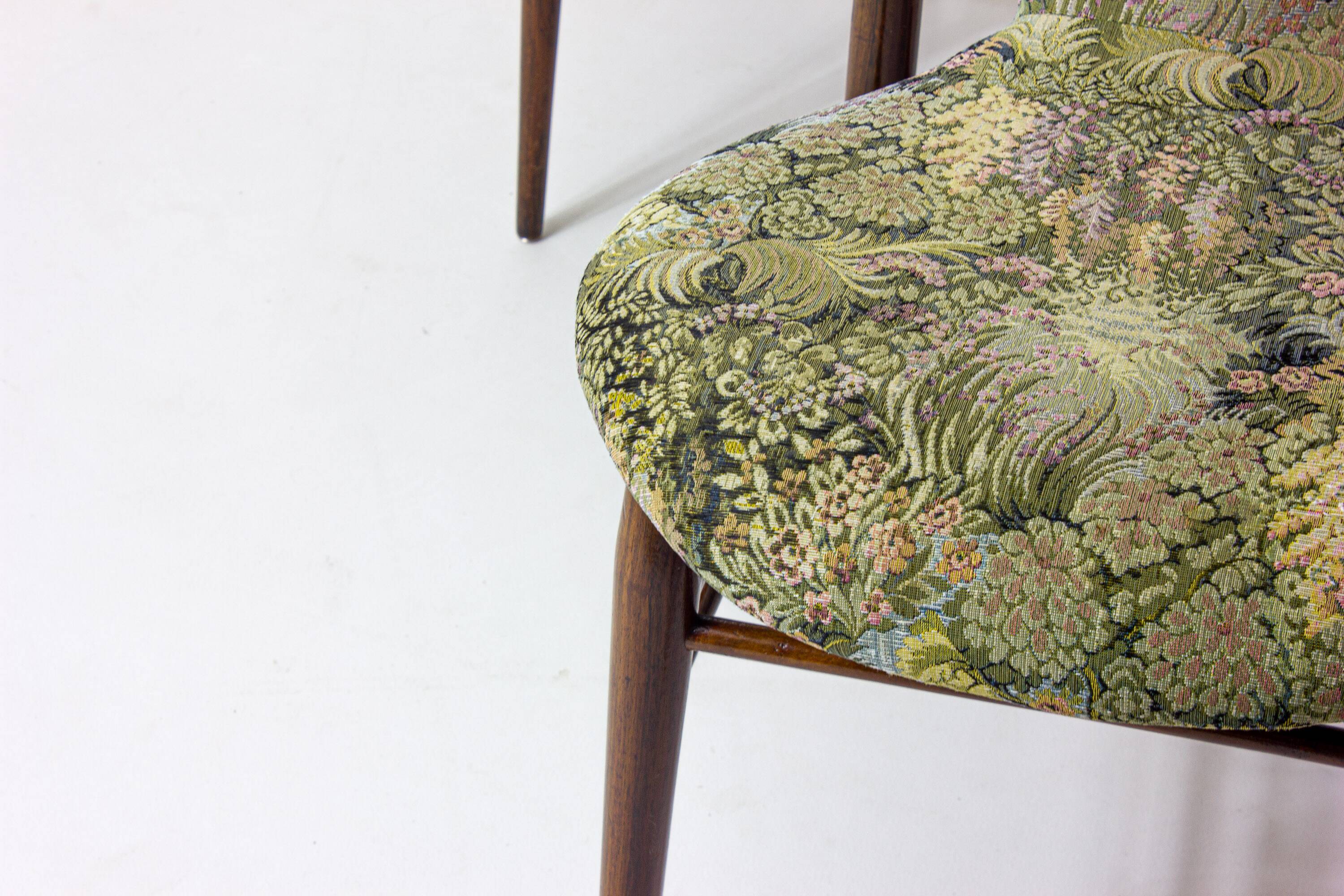 Eclectic scandinavian floating dining chairs in floral upholstery, 1960s