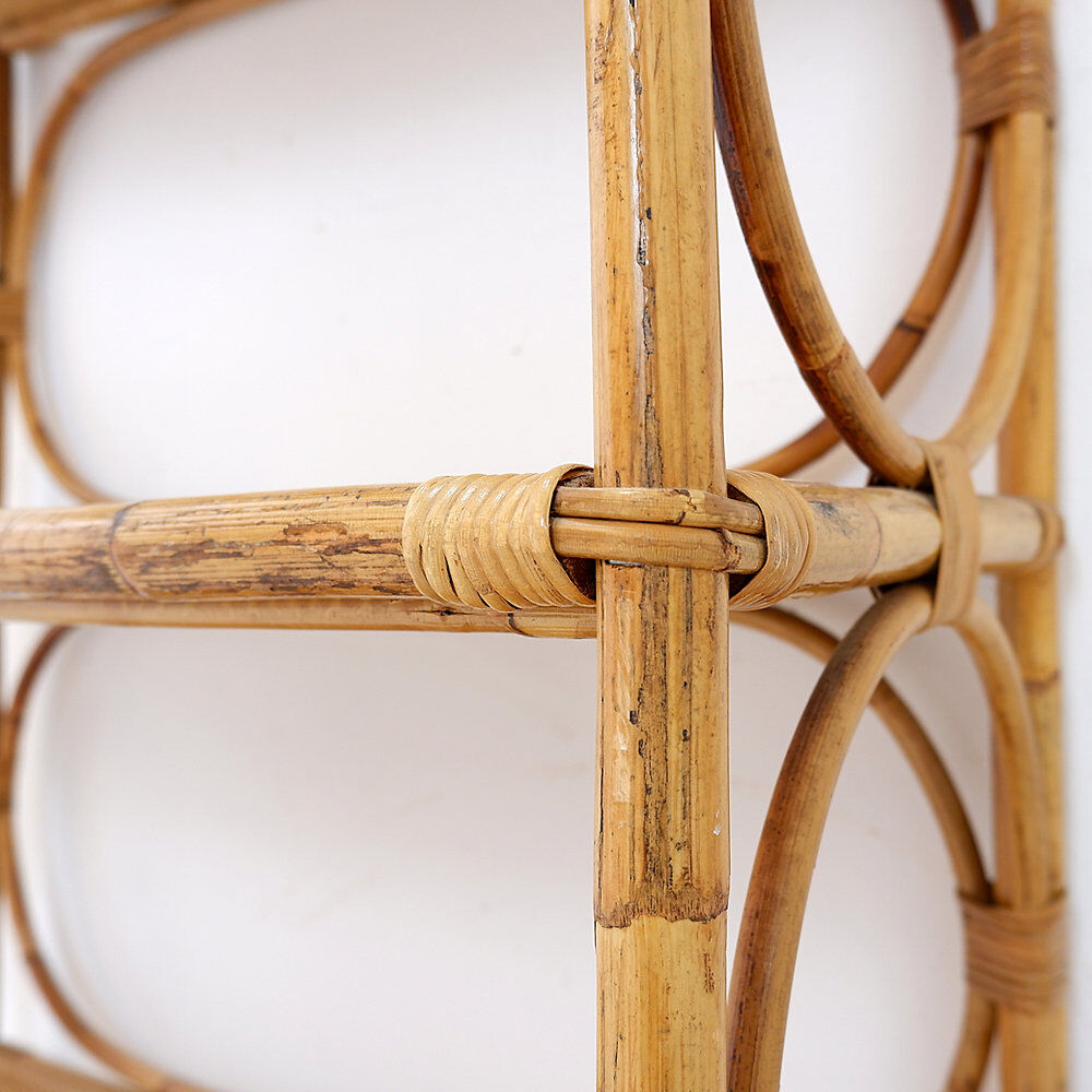 Vintage three-tier rattan shelf in bohemian style - 1960s