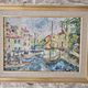 Oil painting on canvas Landscape - Port of Martigues signed Michel 1961