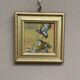 Mid-Century Oil on Panel “ Birds” by Unkown, Vintage & Framed 11 × 11 cm