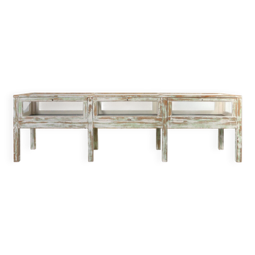 Large patinated Antique Rustic Oak Display Case, 1890s