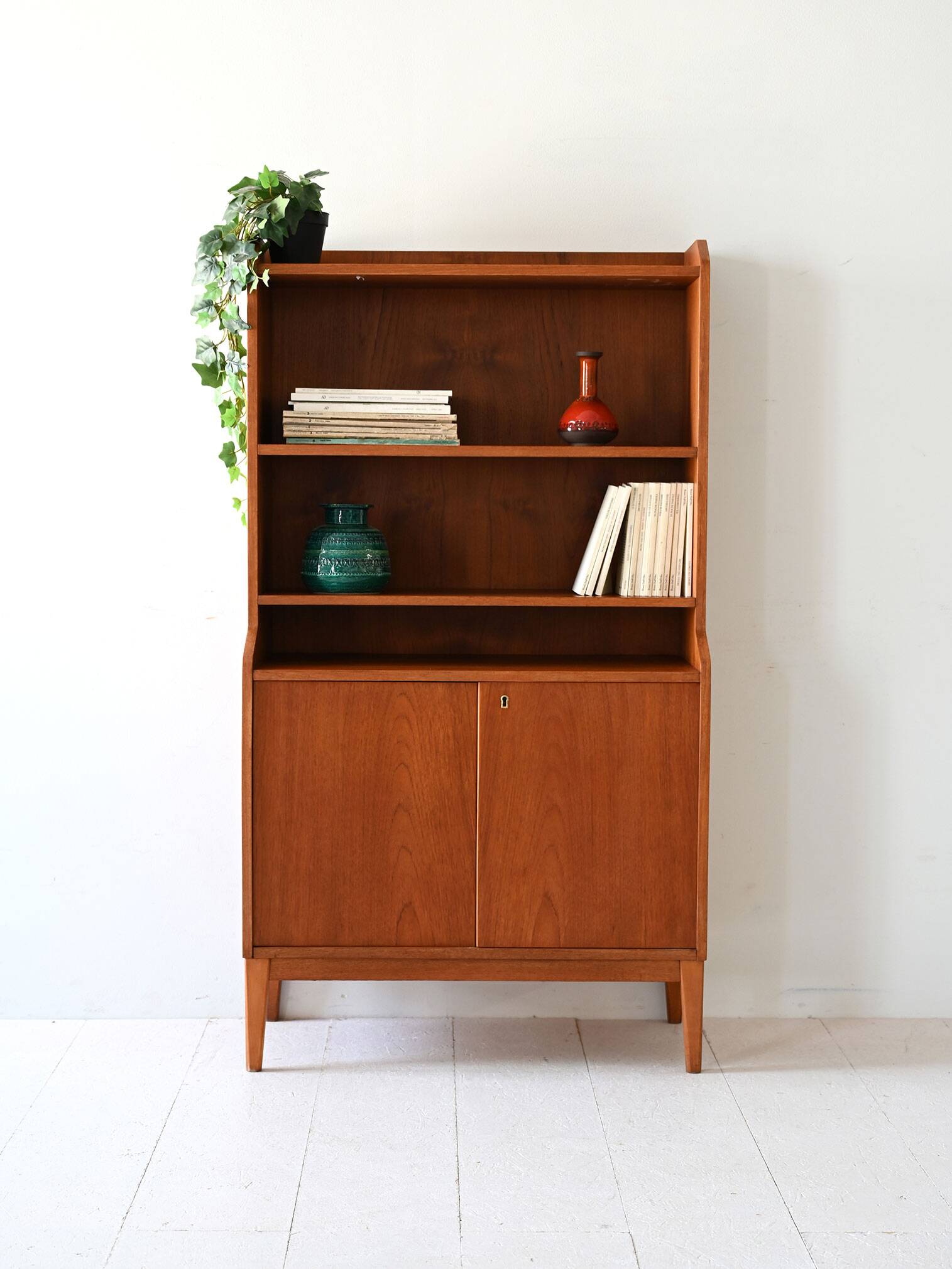 Scandinavian teak bookcase with hinged doors