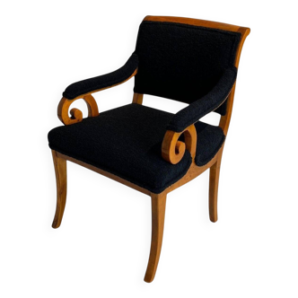 Biedermeier Armchair, Solid Beech, Black Boucle, South Germany circa 1830
