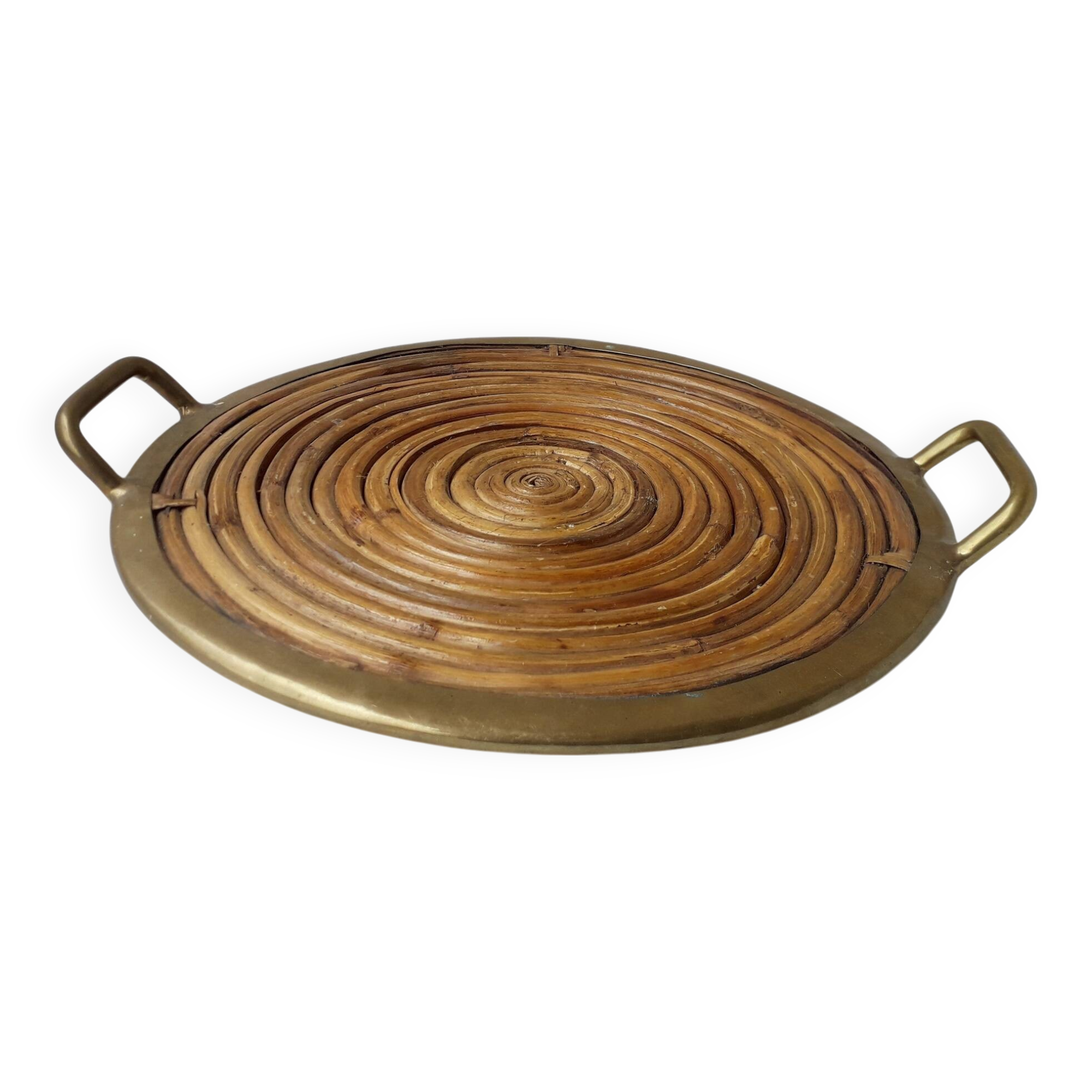 Rattan and brass tray