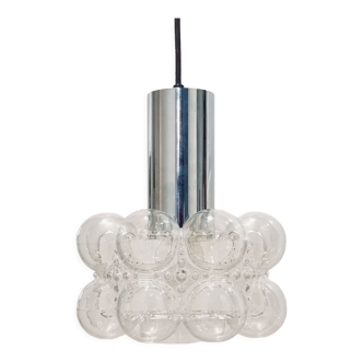 Suspension en verre bullé et chrome du milieu du siècle par Helena Tynell pour Limburg Allemagne 1960