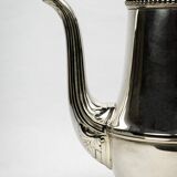 Silver-plated metal coffee pot Ercuis — decorated with bead friezes, ebony handle.