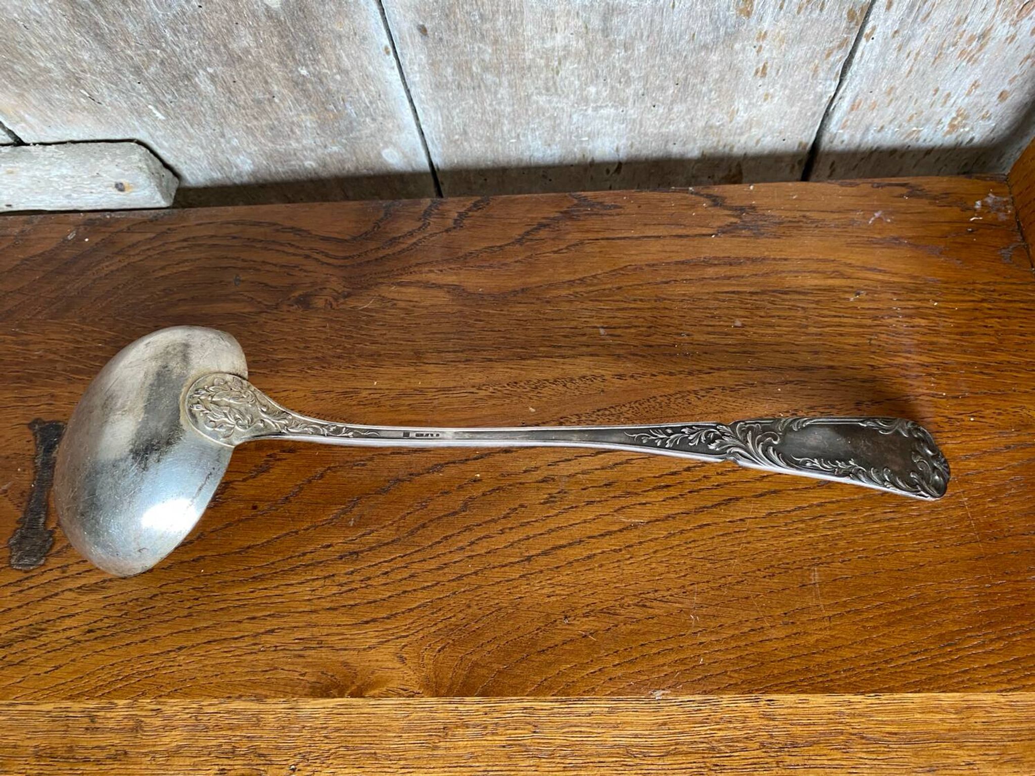 Old SFAM Goldsmith's Ladle Silver Plated Metal 12G Leaf Decor #B342