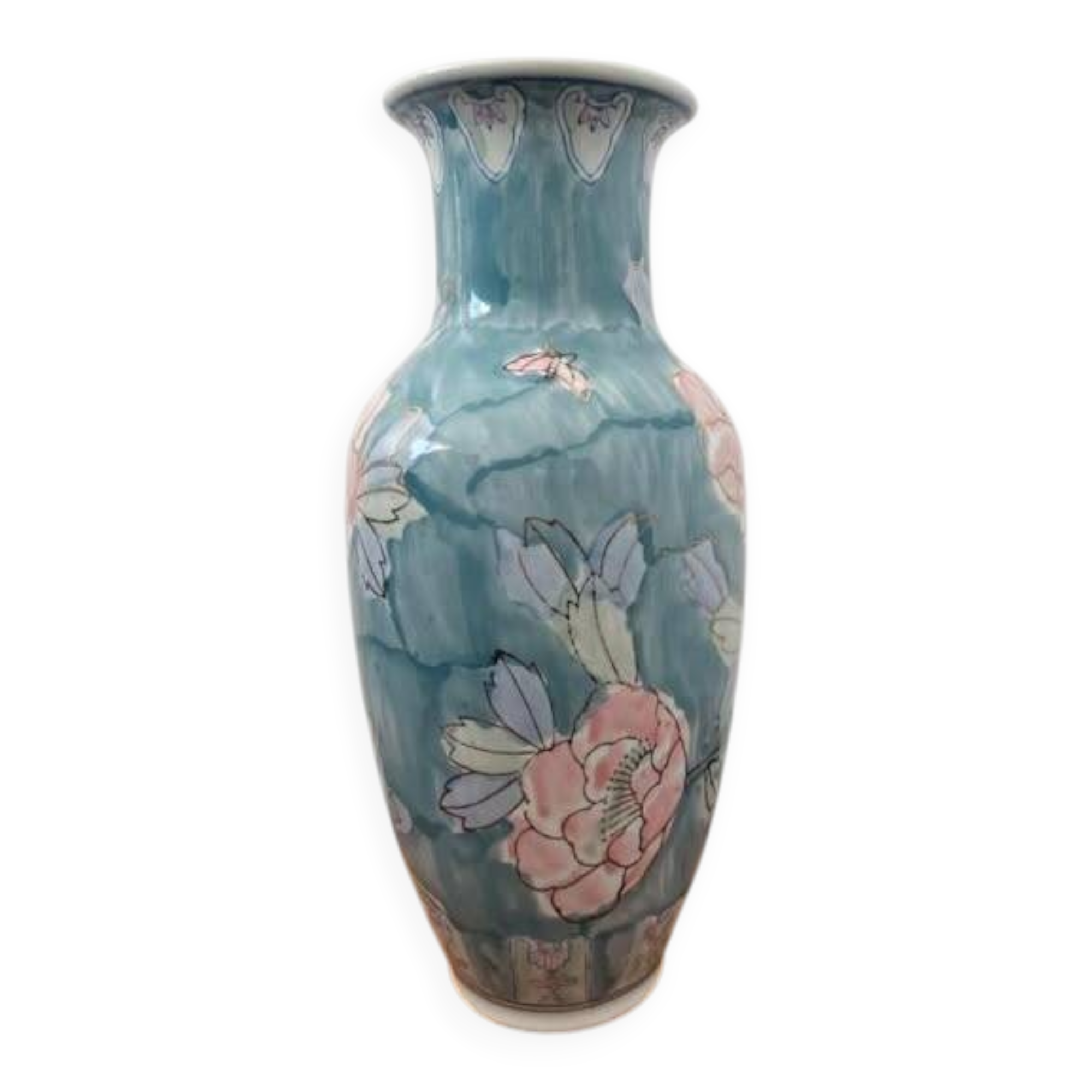 Vintage porcelain vase with hand-painted floral decoration, 36cm.