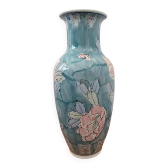 Vintage porcelain vase with hand-painted floral decoration, 36cm.