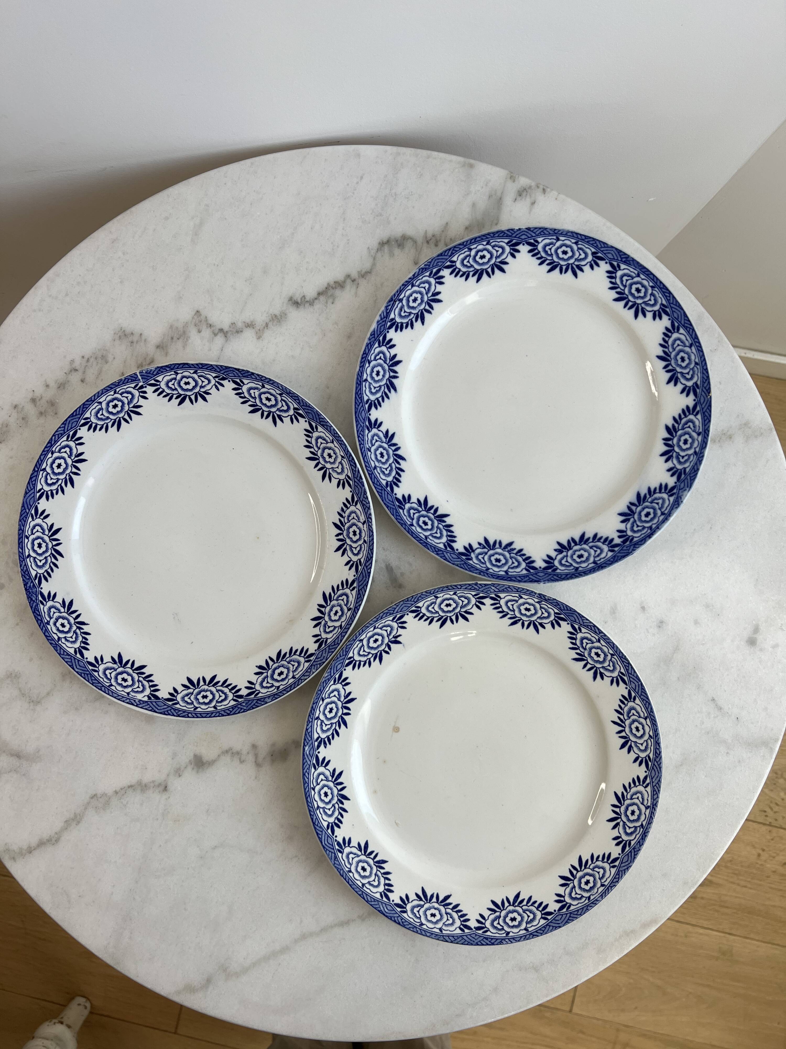Ironstone set of 3 flat plates Sarreguemines and Digoin