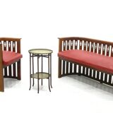 Vintage Viennese Oak Sofa and Armchair