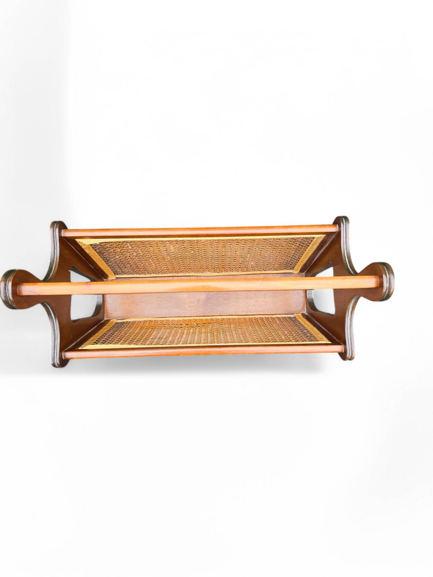 Vintage wooden and cane magazine rack