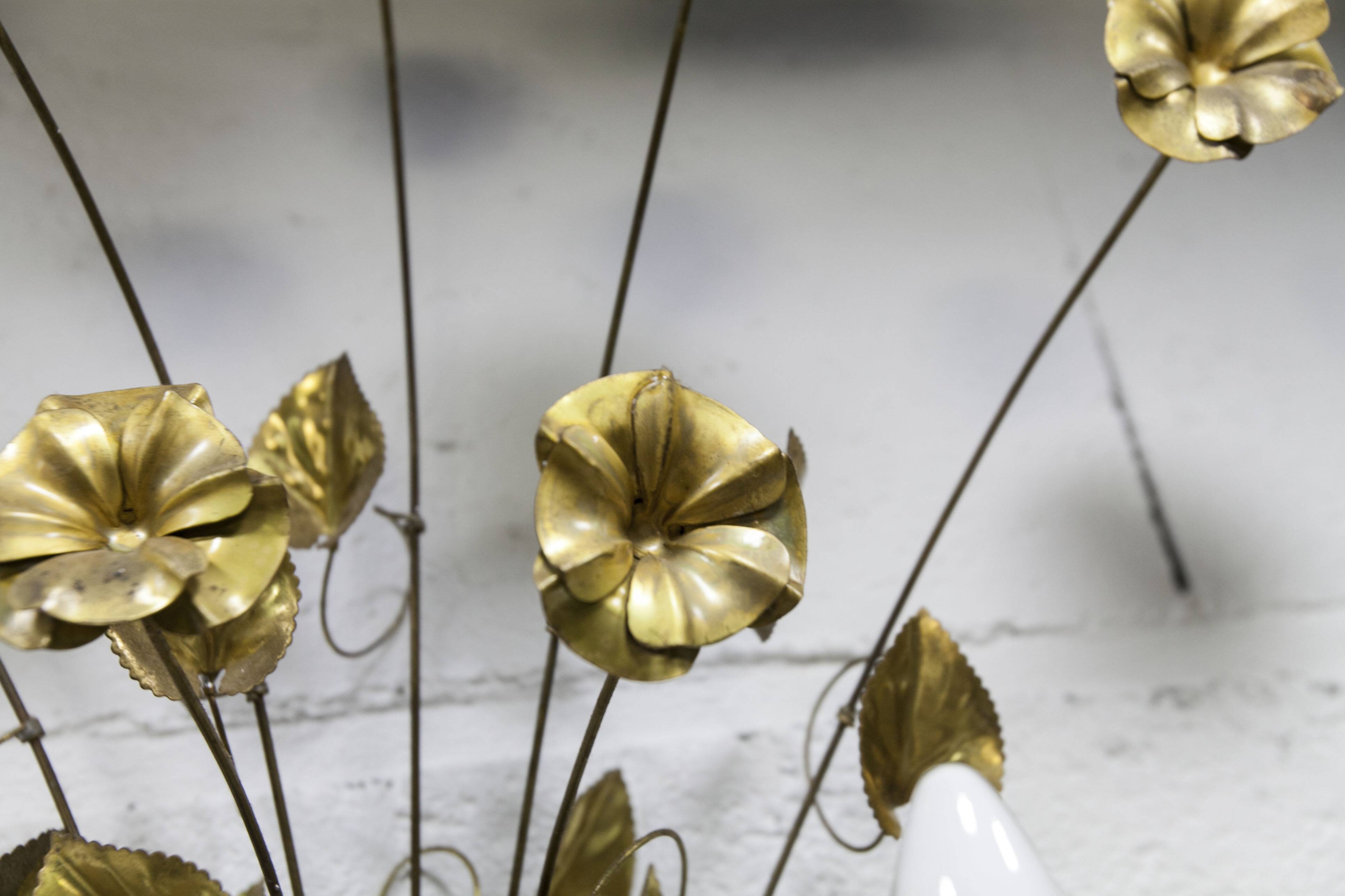 Pair of double flower bouquet sconces in brass 1960