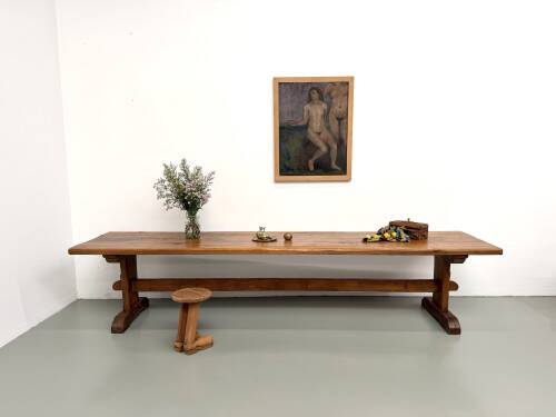 Monastery table in solid oak, 350 cm, circa 1900.