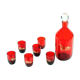 Midcentury alcohol bottle & shots set in red glass, Czechoslovakia circa 1960s