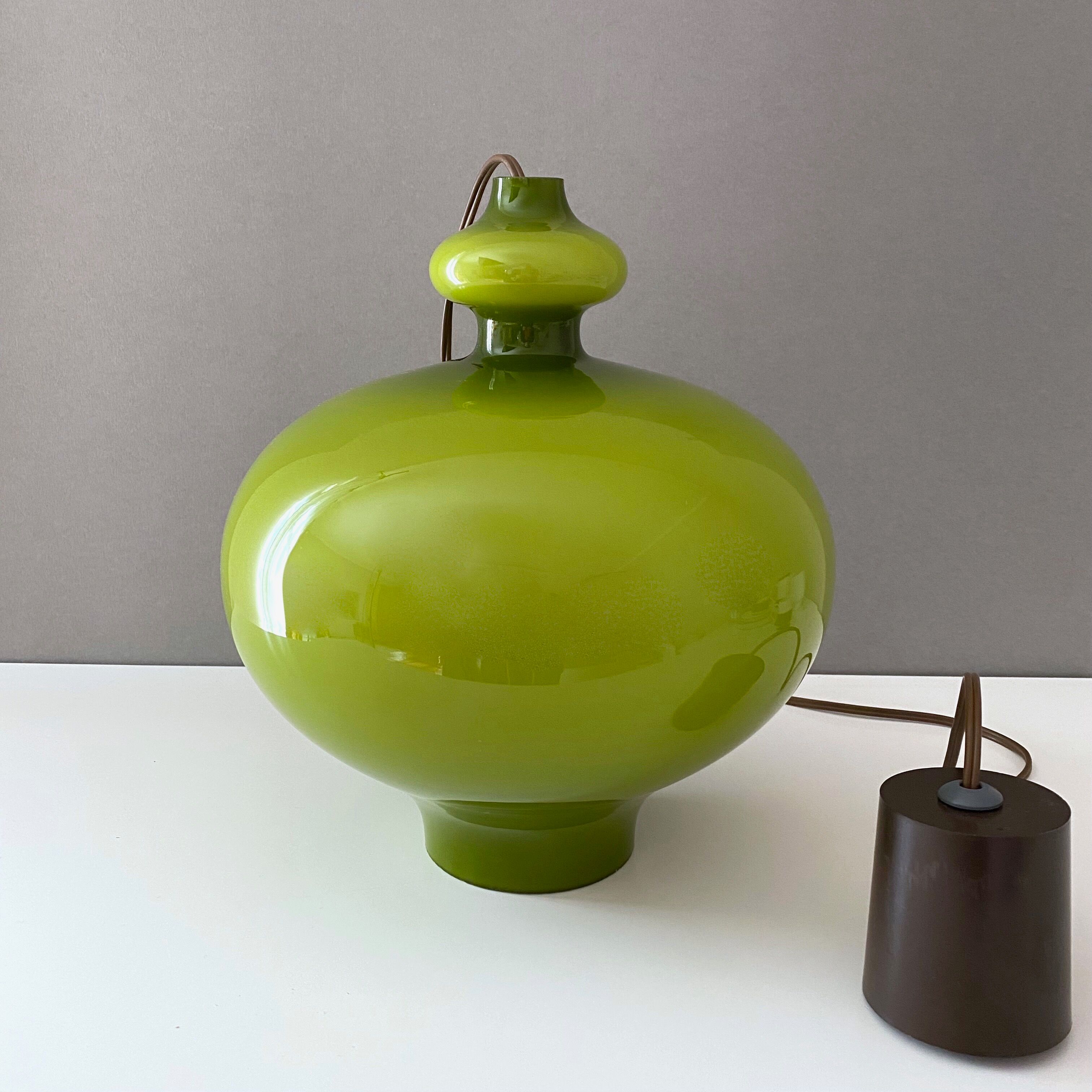 Vintage lamp, green opal glass hanging lamp, mid century interior, scandinavian design, 60's 70's