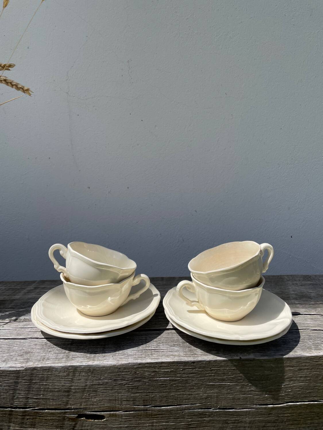 4 tasses beige Sarreguemines unies