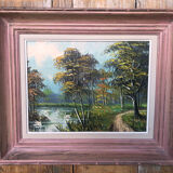 Oil Painting on Canvas MAU LOUIS Riverside + Wood Frame #A217
