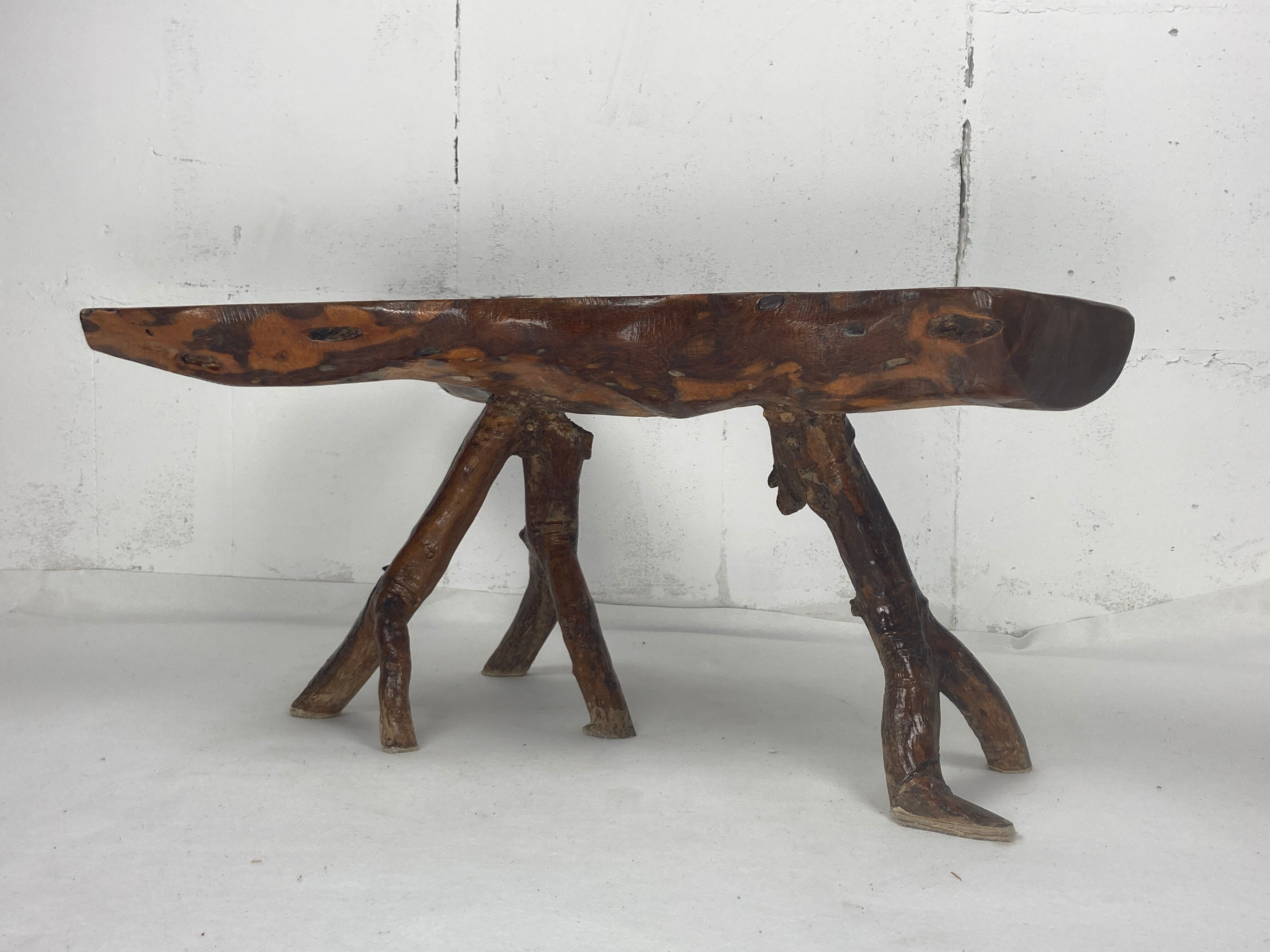 Wabia sabi rustic tree branch side table, Dutch 1960s