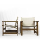 Pair of Vintage Safari Lounge Chairs in Canvas & Wood, 1970s