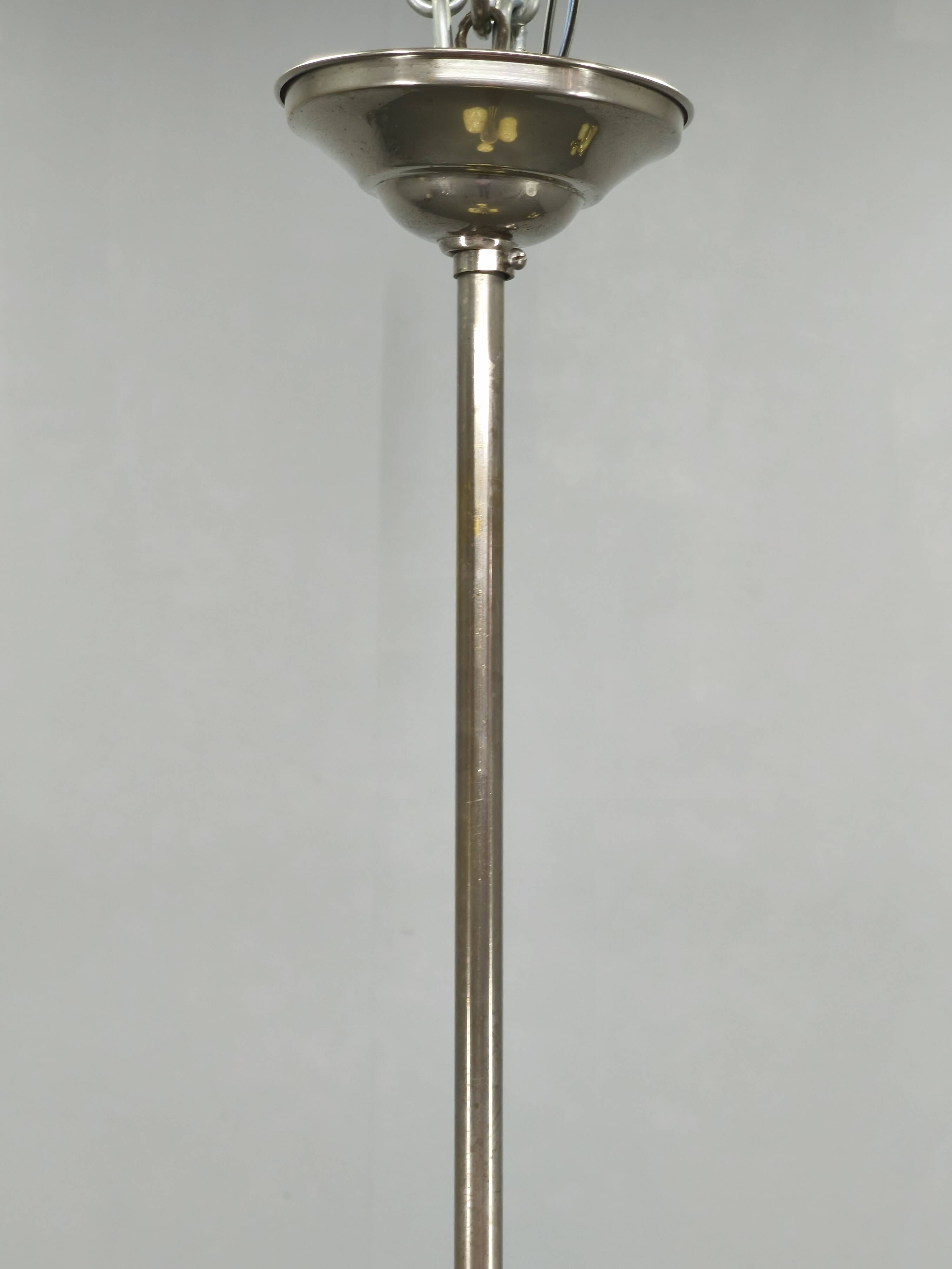 Art Deco Chrome and Opaline Glass Chandelier, 1930s