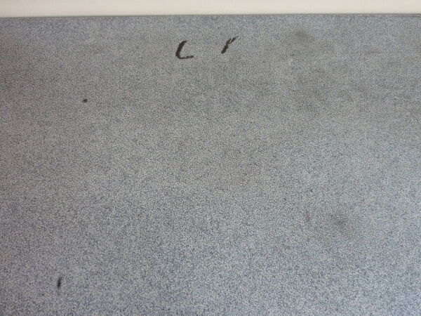 Metal kitchen table with gray speckled enameled top from the 1940s