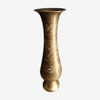 Brass vase engraved antique hand
